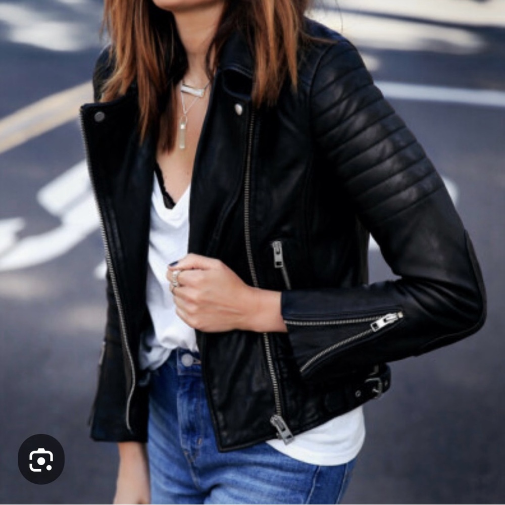 All Saints ‘Papin’ Moto Black Leather Jacket with Silver Accents size 6